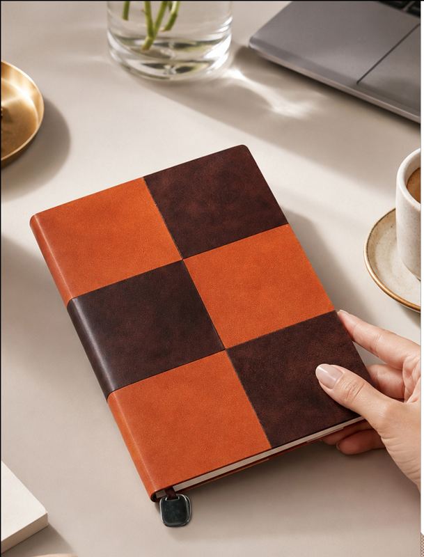 Tan and brown checked A5 corporate diary