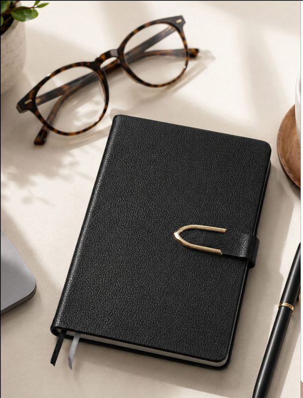 Black A5 executive diary with gold clasp
