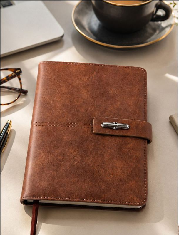 Brown A5 PU leather diary with magnetic strap