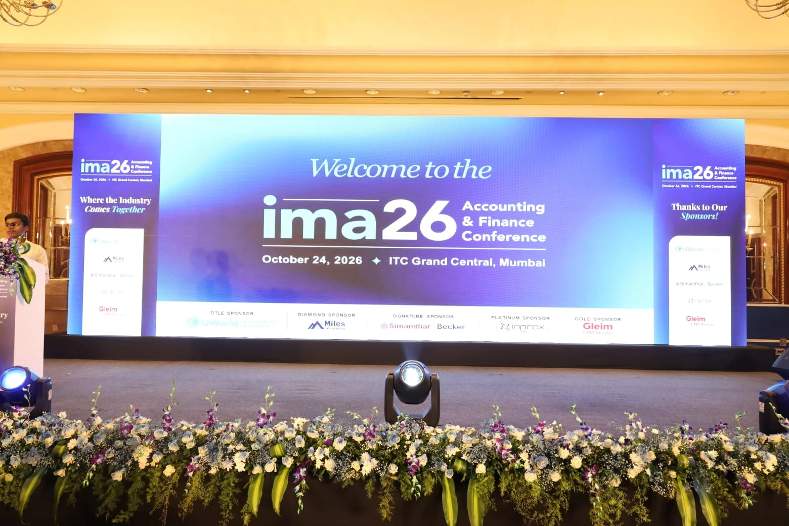 ima26 conference stage with Welcome to IMA26 screen at ITC Grand Central Mumbai