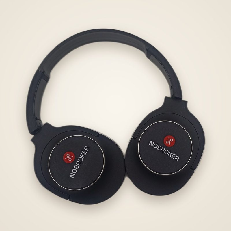 NoBroker branded wireless over-ear headphones